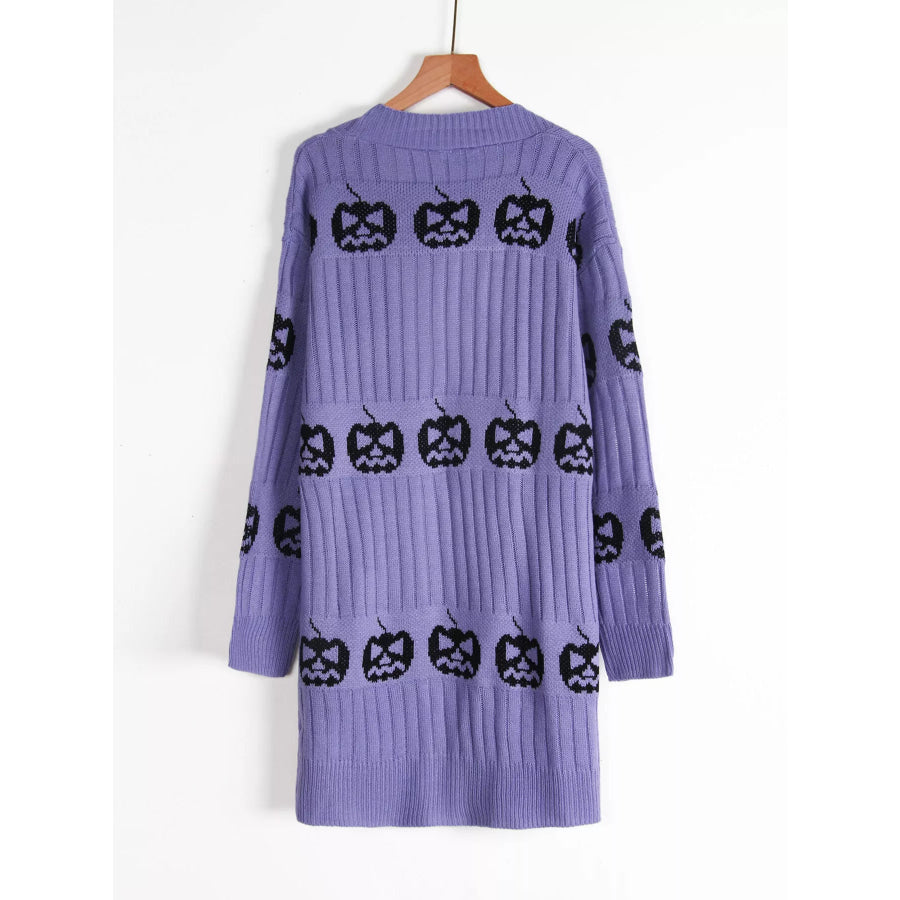 Halloween Pumpkin Open Front Knit Cardigan Apparel and Accessories