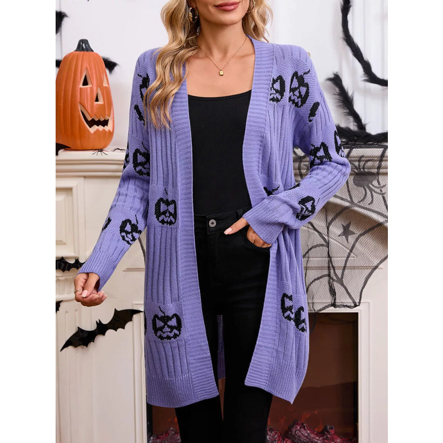 Halloween Pumpkin Open Front Knit Cardigan Apparel and Accessories
