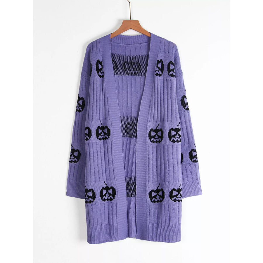 Halloween Pumpkin Open Front Knit Cardigan Apparel and Accessories