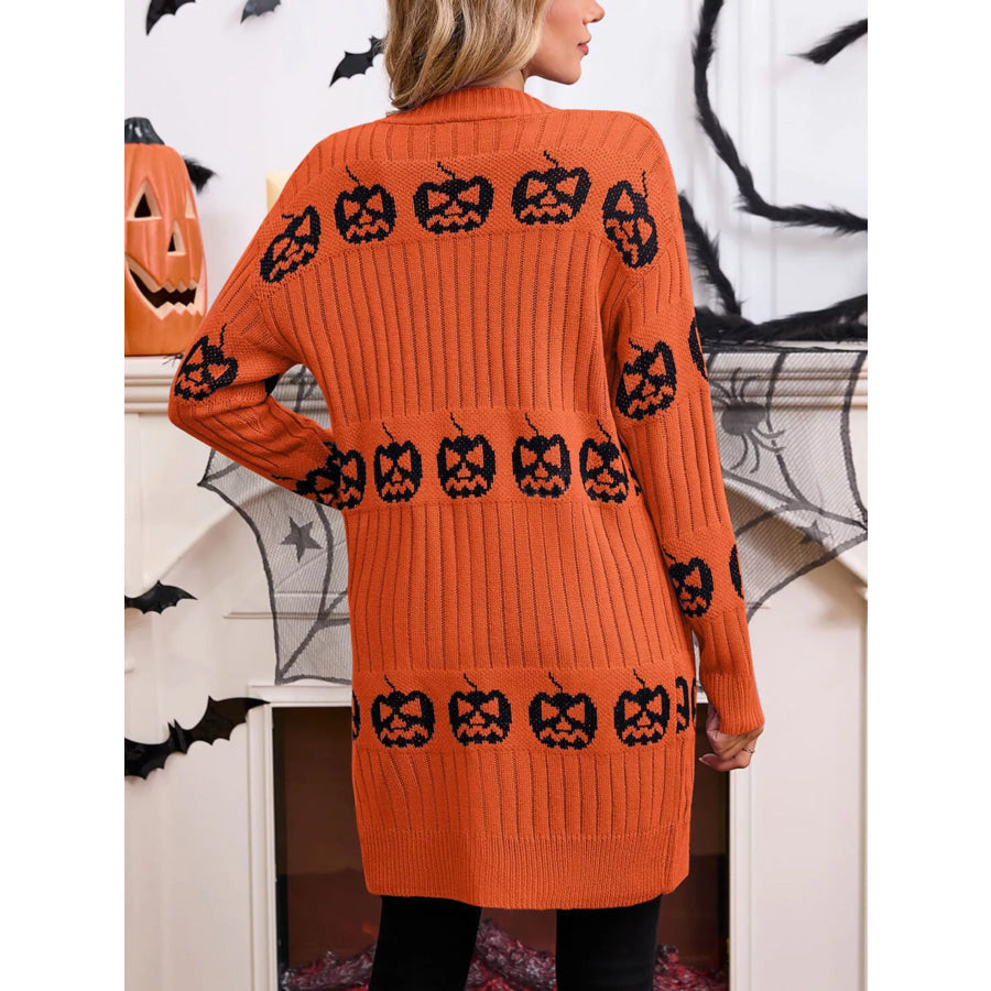 Halloween Pumpkin Open Front Knit Cardigan Apparel and Accessories