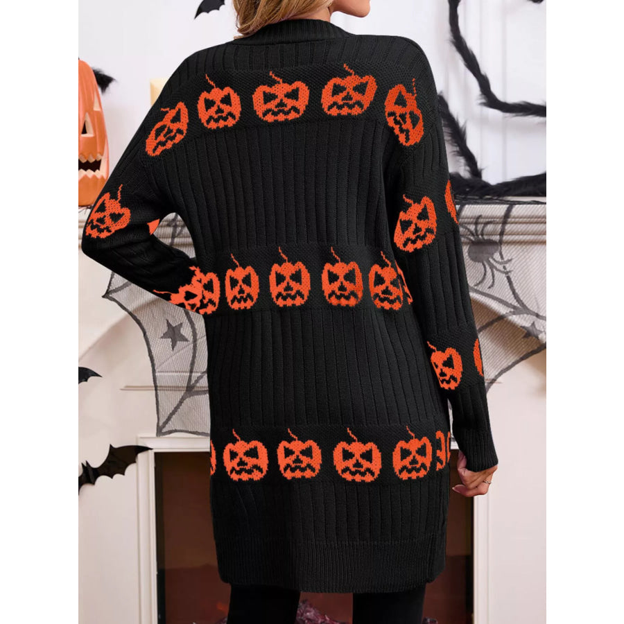Halloween Pumpkin Open Front Knit Cardigan Apparel and Accessories