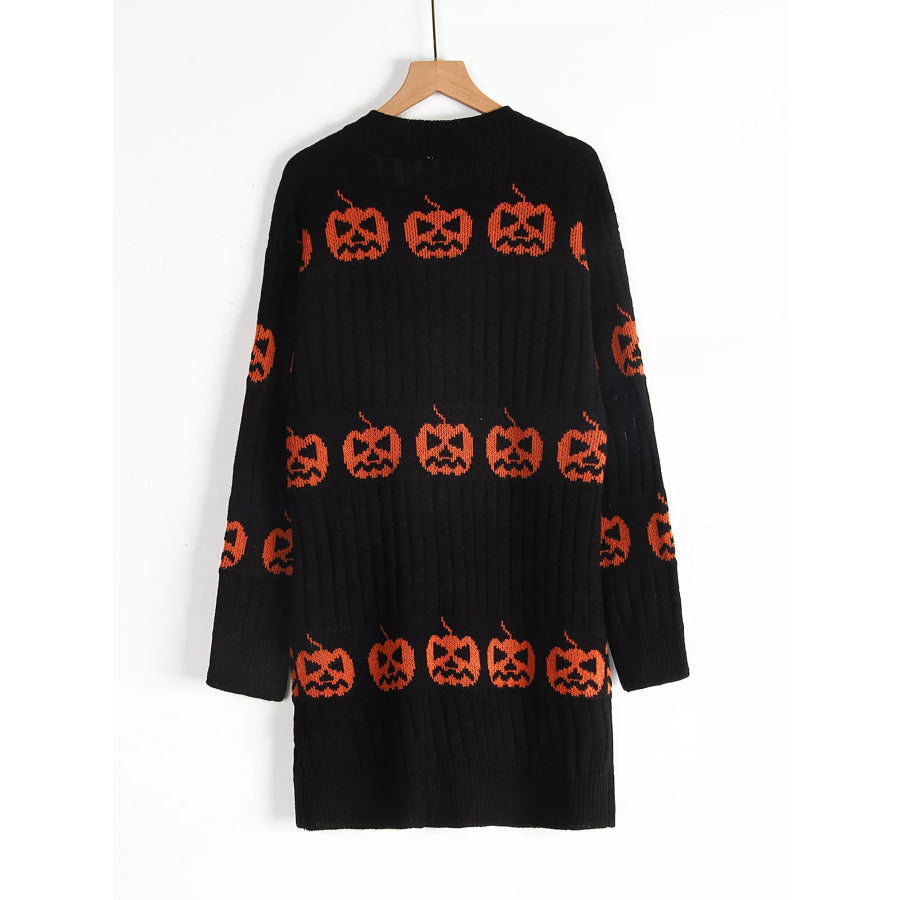 Halloween Pumpkin Open Front Knit Cardigan Apparel and Accessories
