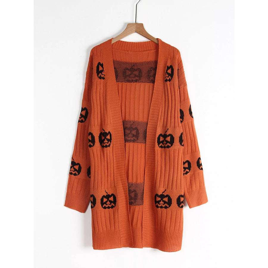 Halloween Pumpkin Open Front Knit Cardigan Apparel and Accessories