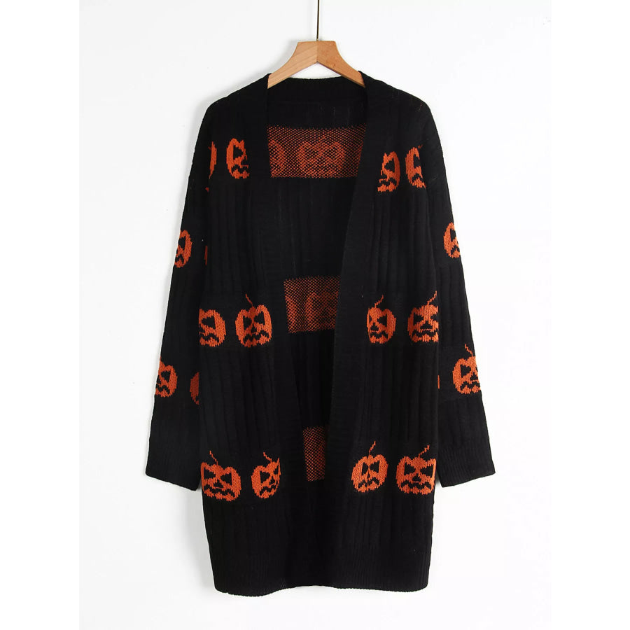 Halloween Pumpkin Open Front Knit Cardigan Apparel and Accessories