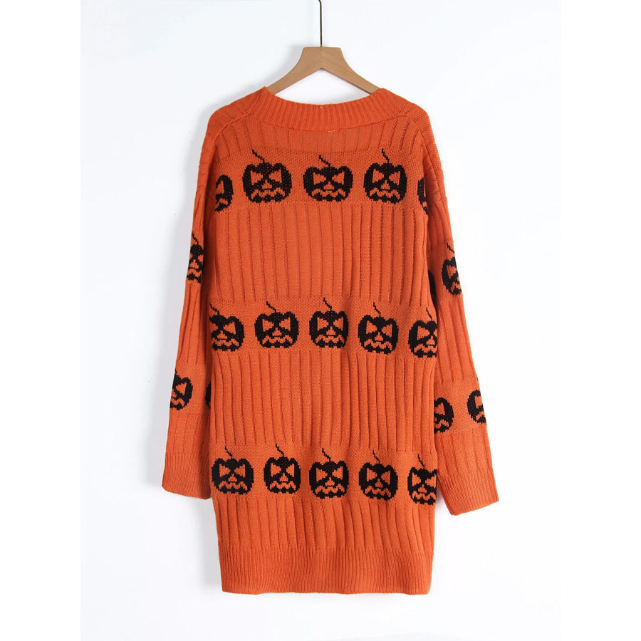 Halloween Pumpkin Open Front Knit Cardigan Apparel and Accessories