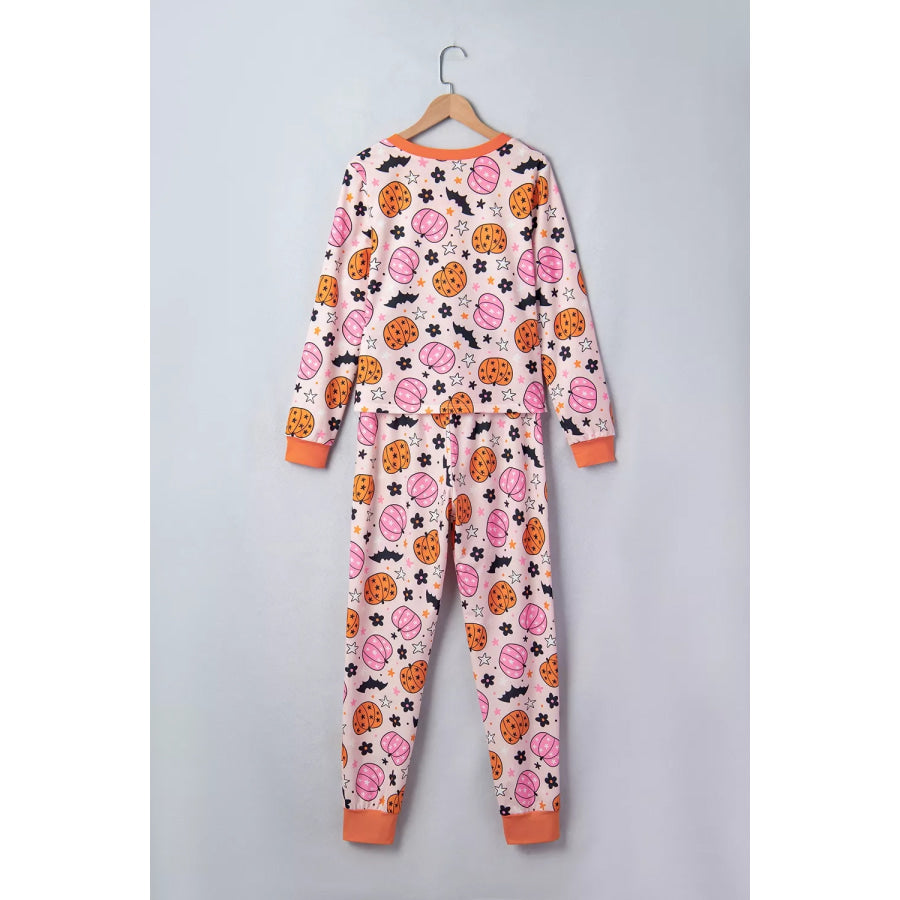 Halloween Pumpkin Print Long Sleeve Home Wear Lounge Set Apparel and Accessories