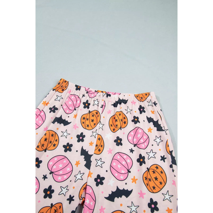 Halloween Pumpkin Print Long Sleeve Home Wear Lounge Set Apparel and Accessories