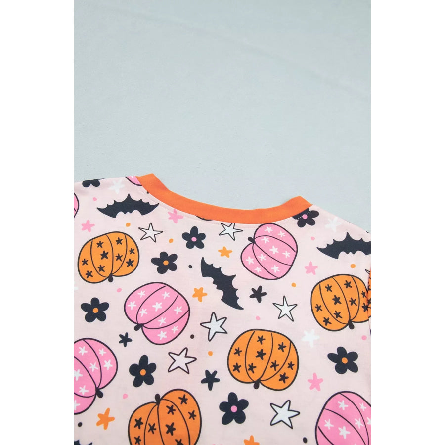 Halloween Pumpkin Print Long Sleeve Home Wear Lounge Set Apparel and Accessories
