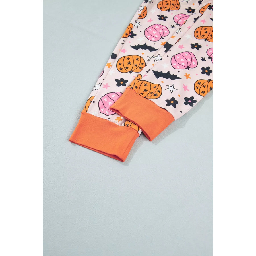 Halloween Pumpkin Print Long Sleeve Home Wear Lounge Set Apparel and Accessories