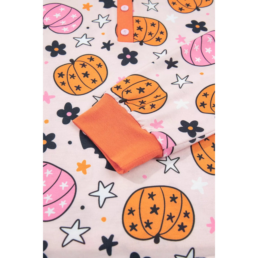Halloween Pumpkin Print Long Sleeve Home Wear Lounge Set Apparel and Accessories