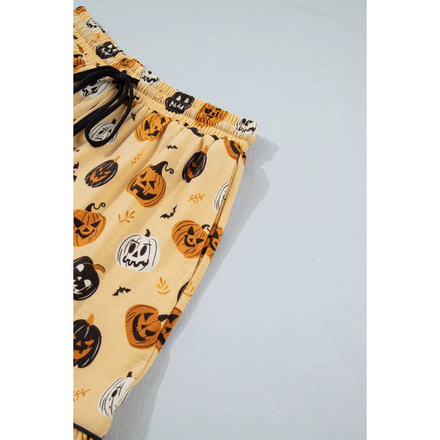 Halloween Pumpkin Print Long Sleeve Two Piece Lounge Set Apparel and Accessories