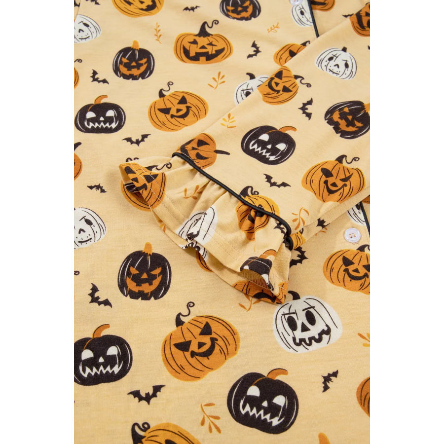 Halloween Pumpkin Print Long Sleeve Two Piece Lounge Set Apparel and Accessories