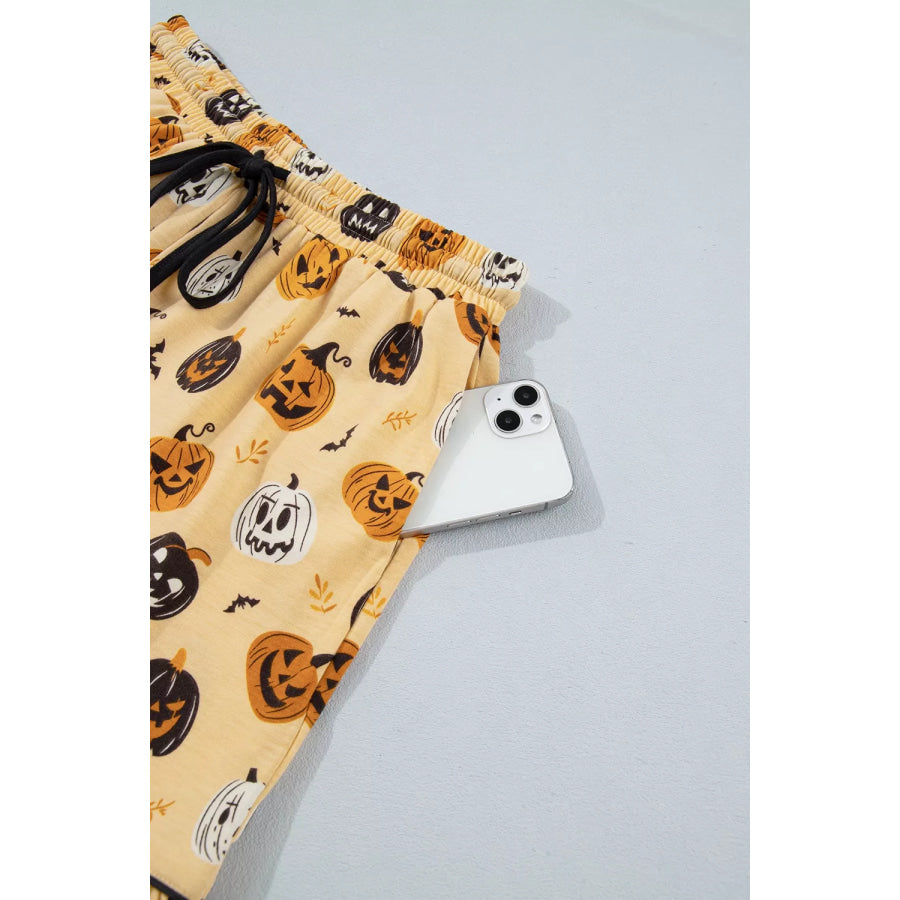 Halloween Pumpkin Print Long Sleeve Two Piece Lounge Set Apparel and Accessories