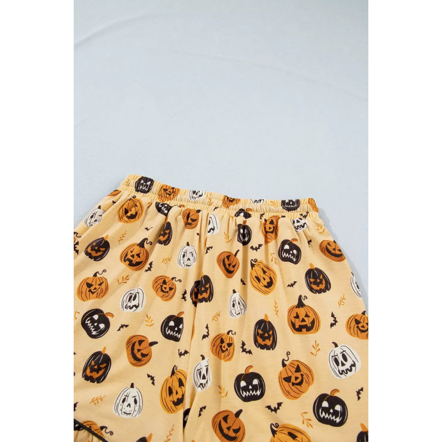 Halloween Pumpkin Print Long Sleeve Two Piece Lounge Set Apparel and Accessories