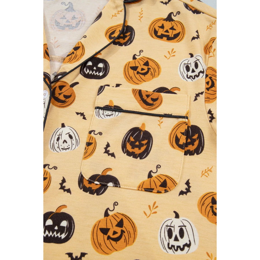 Halloween Pumpkin Print Long Sleeve Two Piece Lounge Set Apparel and Accessories