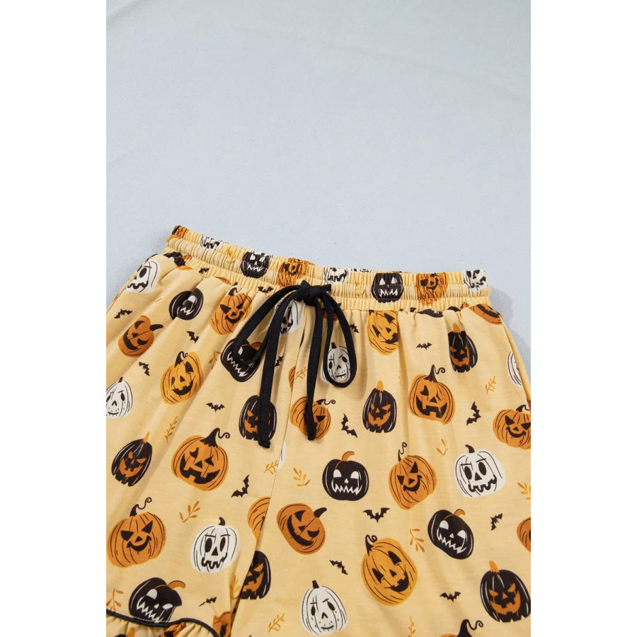 Halloween Pumpkin Print Long Sleeve Two Piece Lounge Set Apparel and Accessories