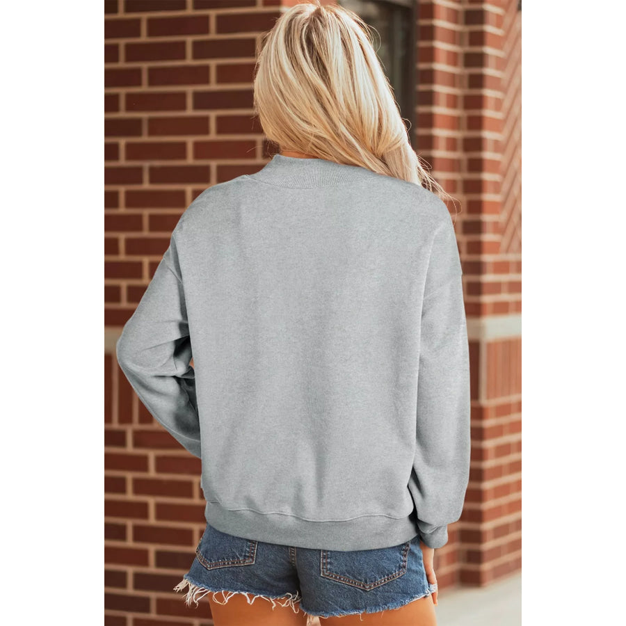 Halloween Rhinestone Skull Graphic Mock Neck Baggy Pullover Sweatshirt Apparel and Accessories