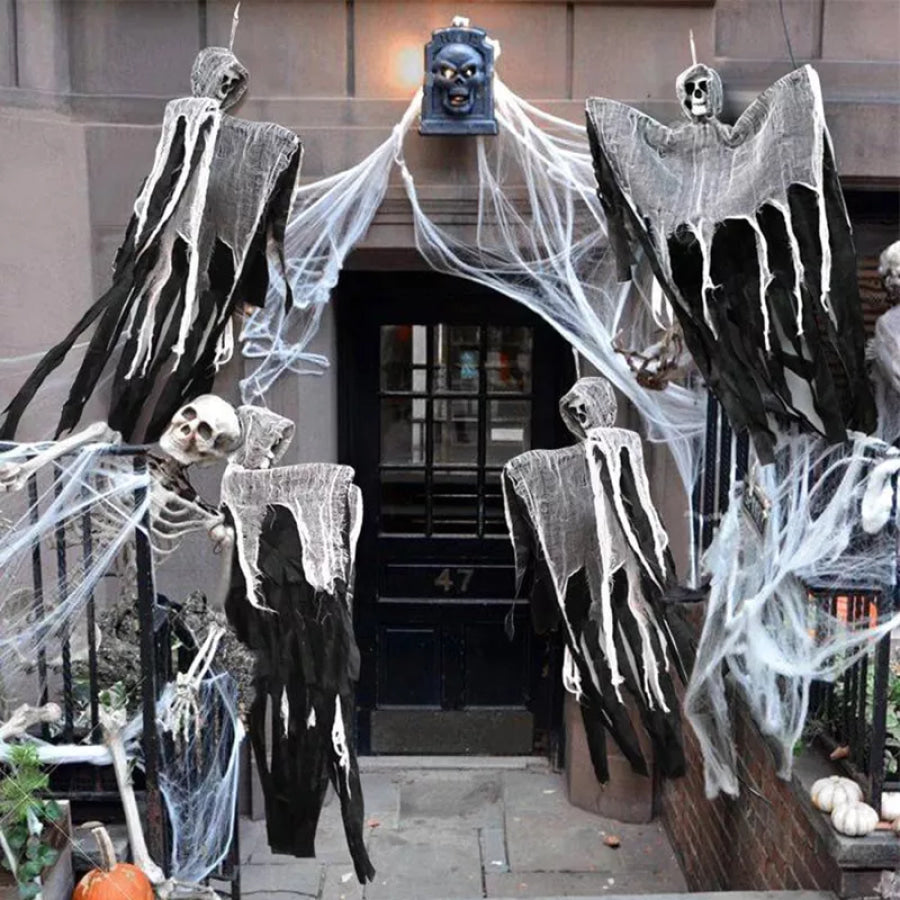 Halloween Spooky Hanging Skeleton Ghost Black / One Size Apparel and Accessories