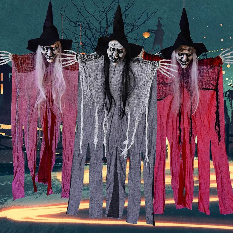 Halloween Spooky Hanging Witch Set Black / One Size Apparel and Accessories