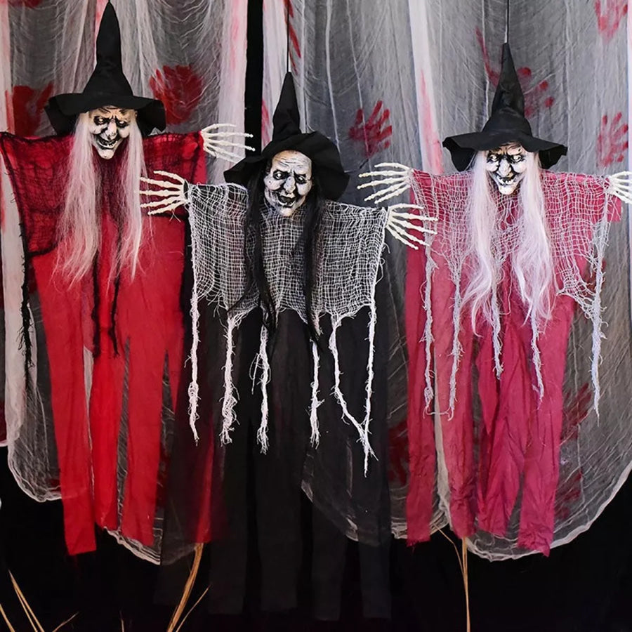 Halloween Spooky Hanging Witch Set Black / One Size Apparel and Accessories