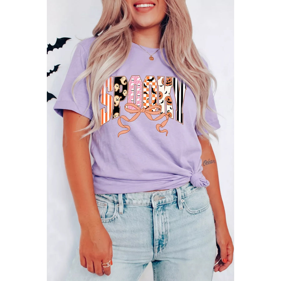 Halloween Spooky Letter Graphic Round Neck Casual T Shirt Apparel and Accessories