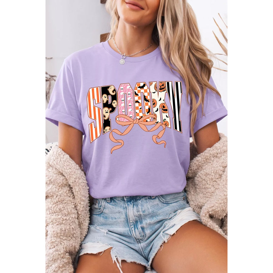 Halloween Spooky Letter Graphic Round Neck Casual T Shirt Apparel and Accessories
