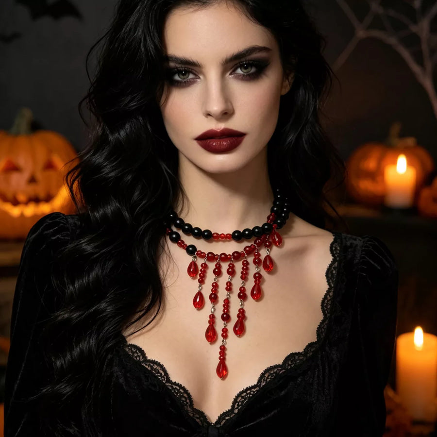 Halloween Teardrop Beaded Double Layered Necklace Apparel and Accessories