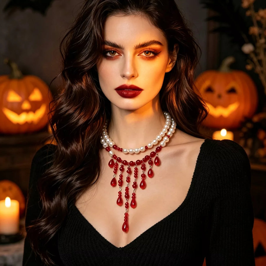 Halloween Teardrop Beaded Double Layered Necklace Apparel and Accessories