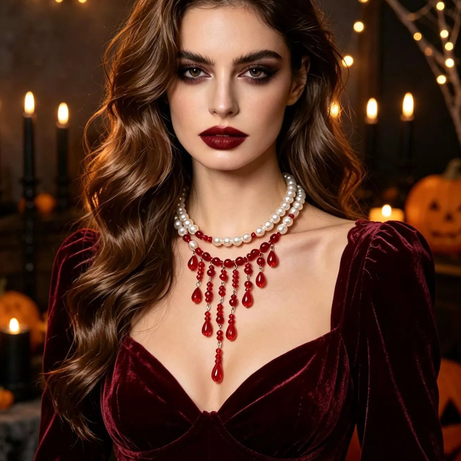 Halloween Teardrop Beaded Double Layered Necklace Apparel and Accessories
