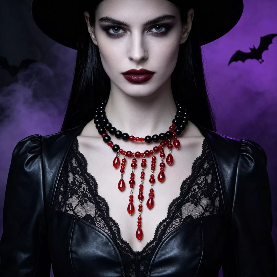 Halloween Teardrop Beaded Double Layered Necklace Black / One Size Apparel and Accessories