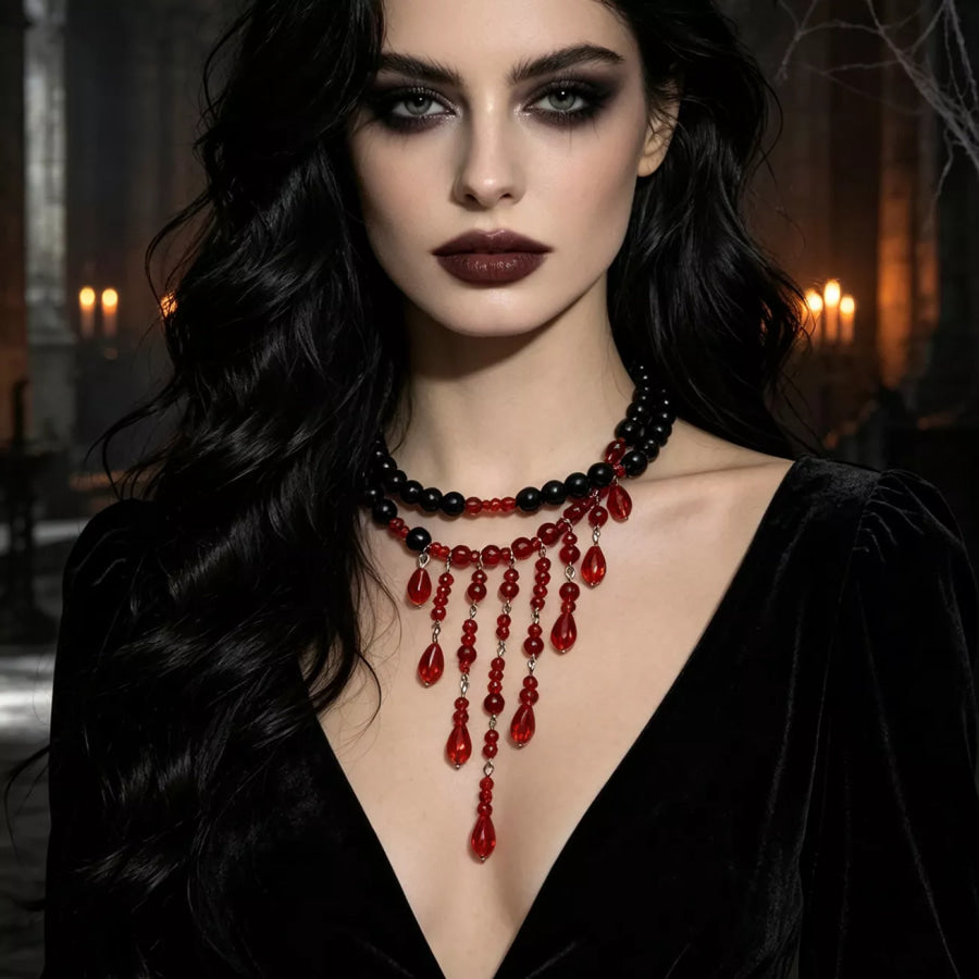 Halloween Teardrop Beaded Double Layered Necklace Black / One Size Apparel and Accessories