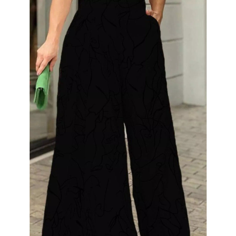 Halter Neck Abstract Print Wide Leg Jumpsuit Apparel and Accessories