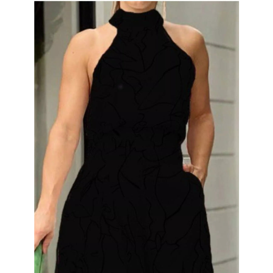 Halter Neck Abstract Print Wide Leg Jumpsuit Apparel and Accessories