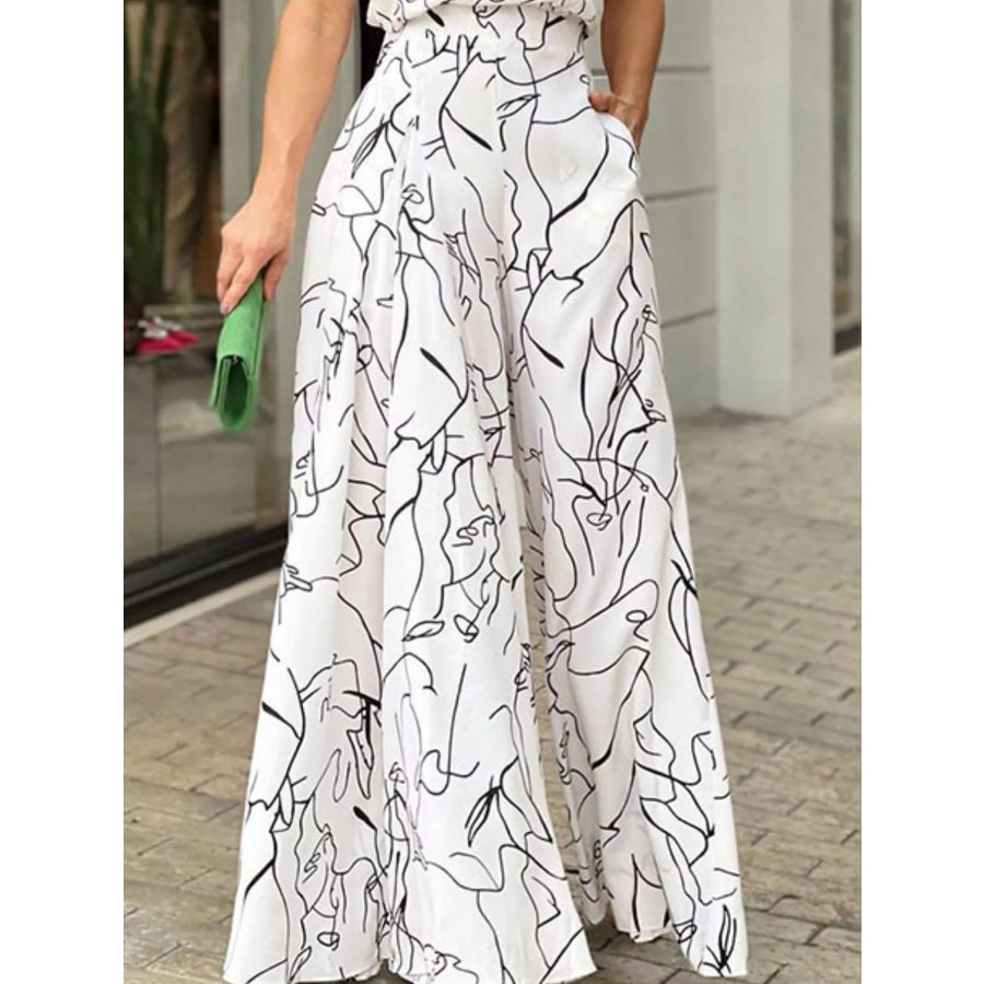 Halter Neck Abstract Print Wide Leg Jumpsuit Apparel and Accessories