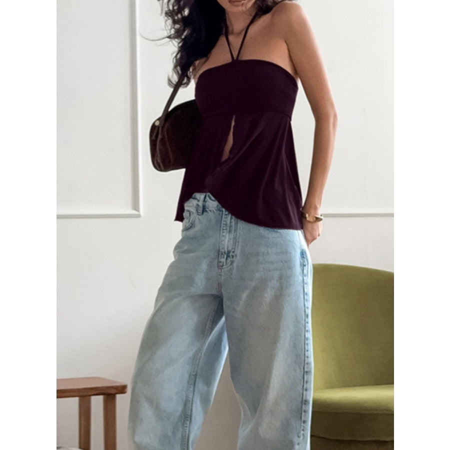 Halter Neck Asymmetrical Hem Cami Apparel and Accessories