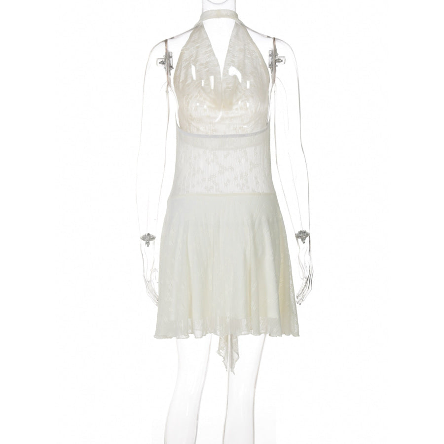 Halter Neck Asymmetrical Hem Mini Dress Apparel and Accessories