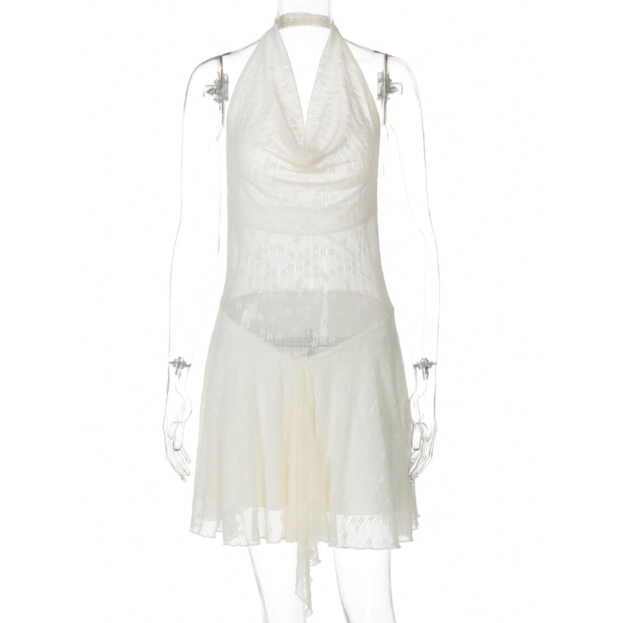 Halter Neck Asymmetrical Hem Mini Dress Apparel and Accessories