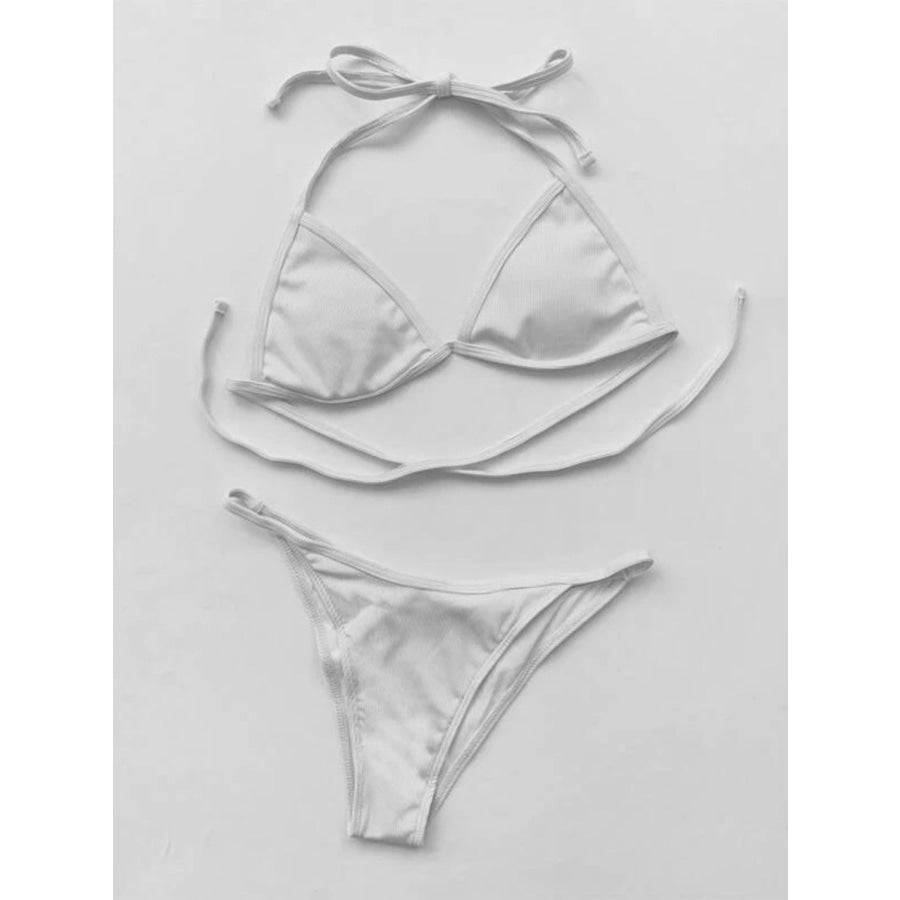Halter Neck Bikini and Cover Up Four - Piece Swim Set White / S Apparel Accessories
