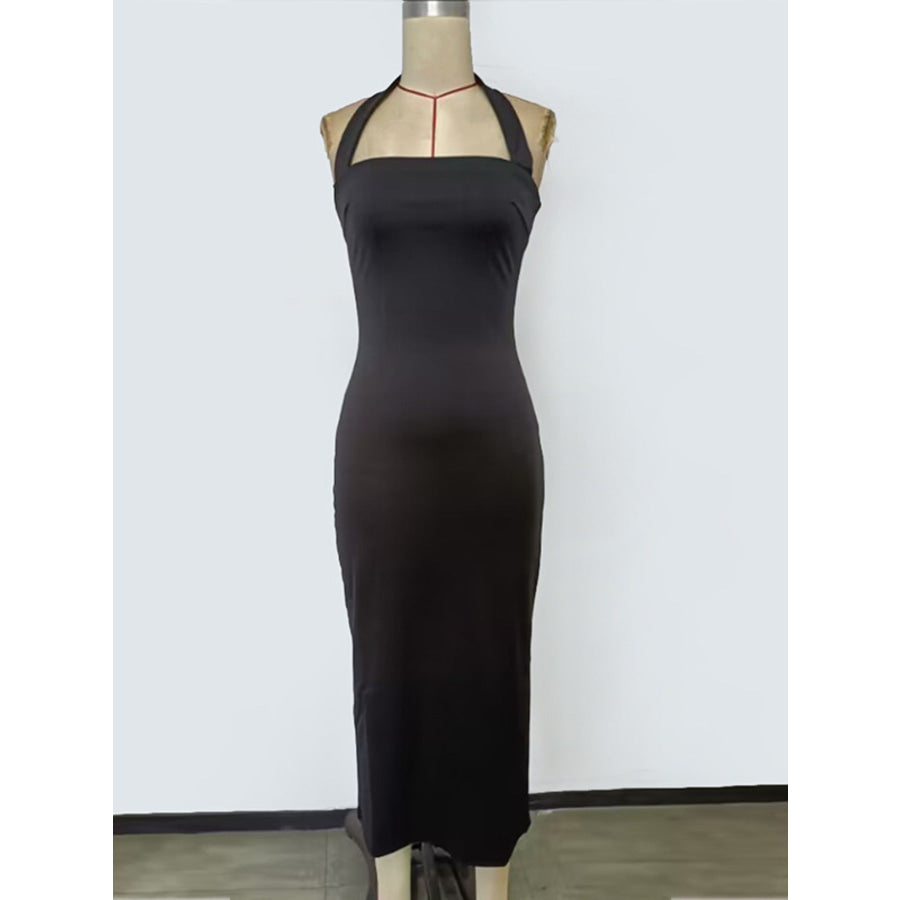 Halter Neck Bodycon Midi Dress Apparel and Accessories