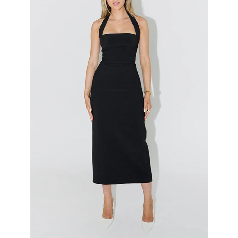 Halter Neck Bodycon Midi Dress Apparel and Accessories