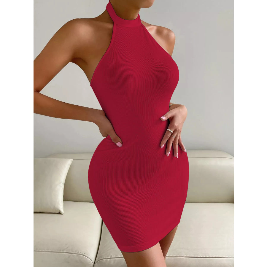 Halter Neck Bodycon Mini Dress Red / S Apparel and Accessories