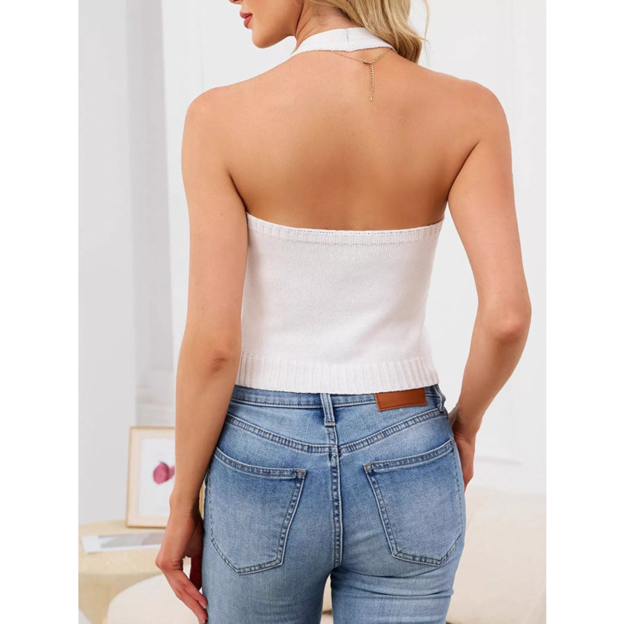 Halter Neck Button-Down Knit Sweater Vest Apparel and Accessories