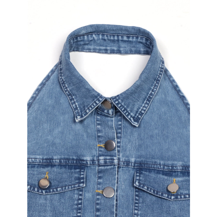 Halter Neck Button-Front Denim Dress Light / S Apparel and Accessories