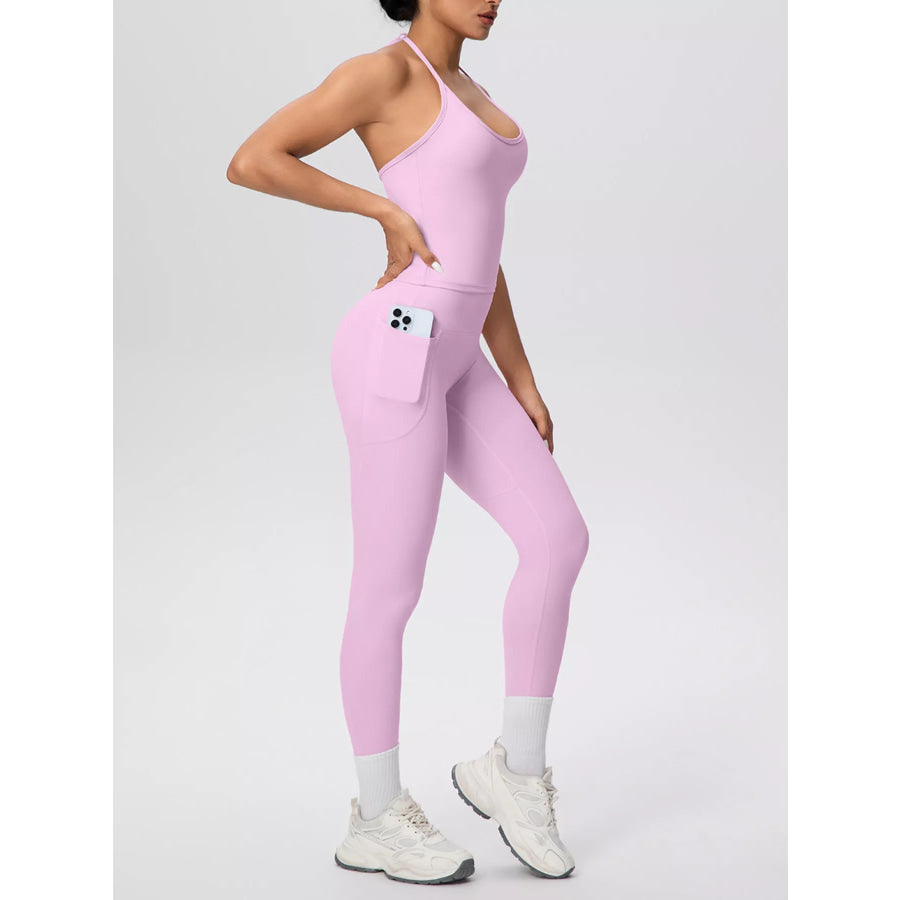 Halter Neck Cami and High-Waisted Leggings Active Set Apparel and Accessories