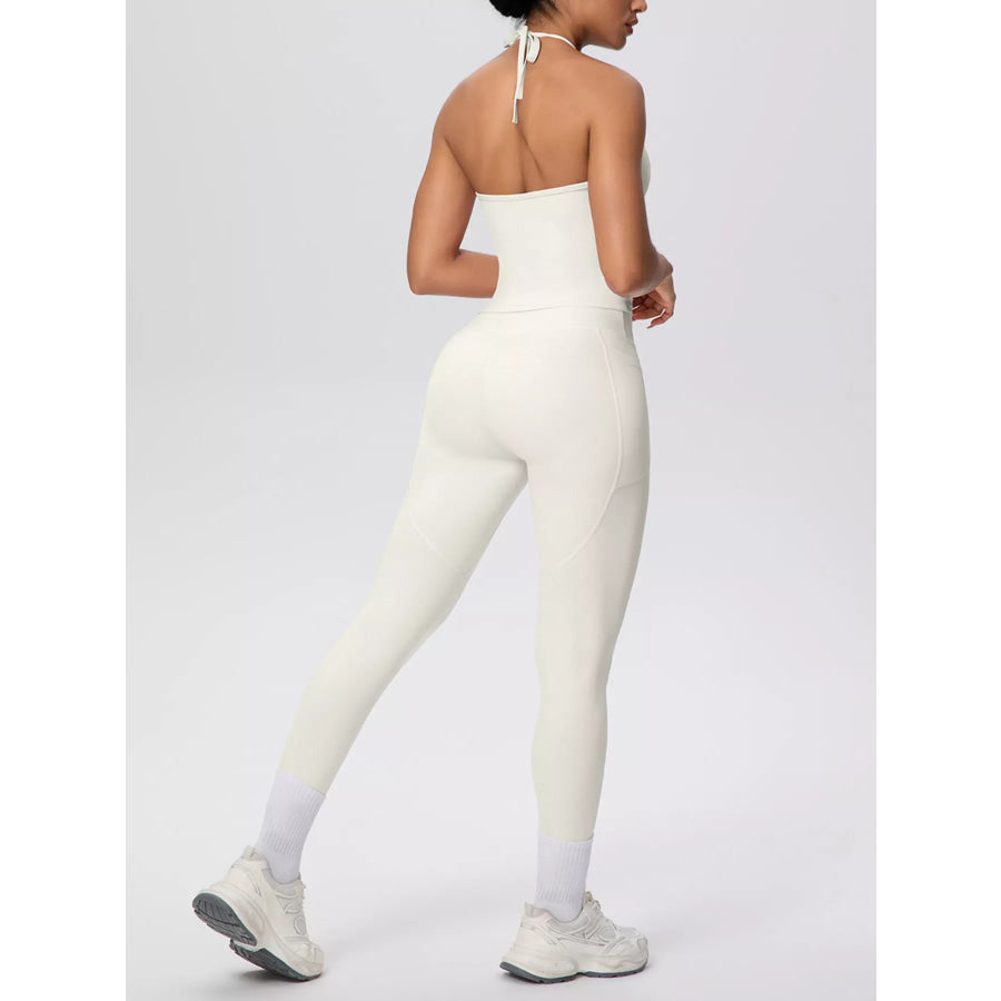 Halter Neck Cami and High-Waisted Leggings Active Set Apparel and Accessories
