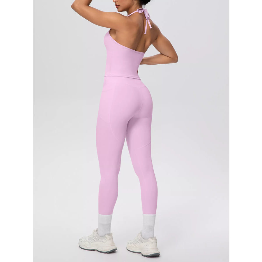 Halter Neck Cami and High-Waisted Leggings Active Set Apparel and Accessories