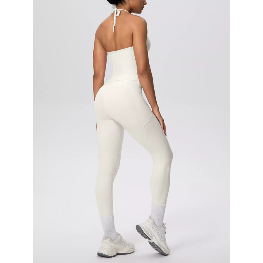 Halter Neck Cami and High-Waisted Leggings Active Set Apparel and Accessories