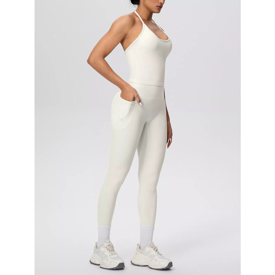 Halter Neck Cami and High-Waisted Leggings Active Set Apparel and Accessories