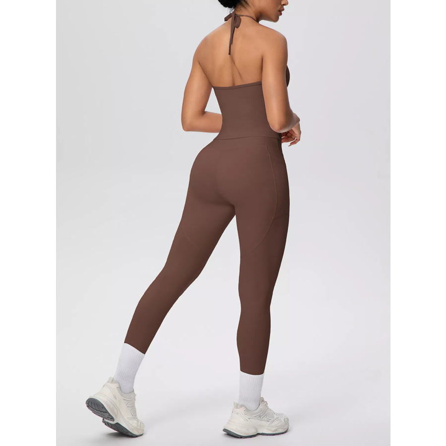 Halter Neck Cami and High-Waisted Leggings Active Set Apparel and Accessories