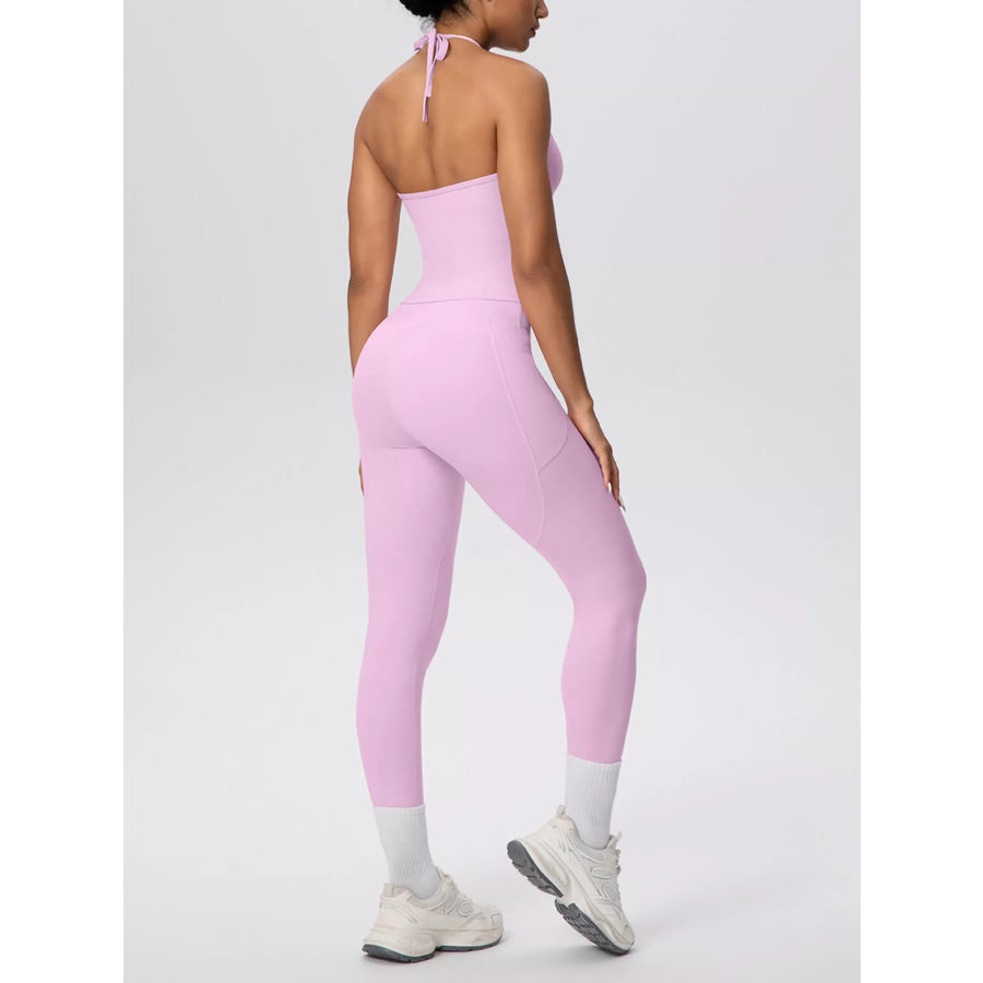 Halter Neck Cami and High-Waisted Leggings Active Set Apparel and Accessories